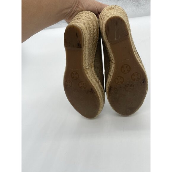 Tory Burch Woven Textile Peep Toe Wedges Sandals Rope Tan Brown Sz 7 B Casual - Picture 6 of 6